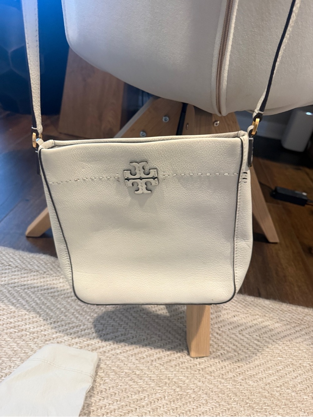 Tory Burch Cream Leather Logo Crossbody - Picture 3 of 6